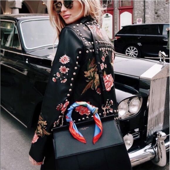 Lpa Leather Black Jacket Floral Embroidered 58 Roses Size XS - Picture 5 of 17